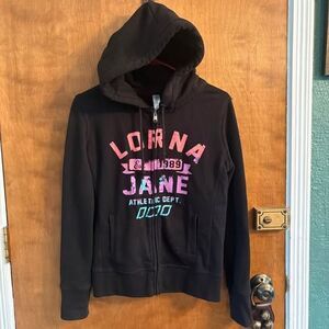 Lorna Jane Active Athletic Dept Black Zip Up Hoodie Women's Small
